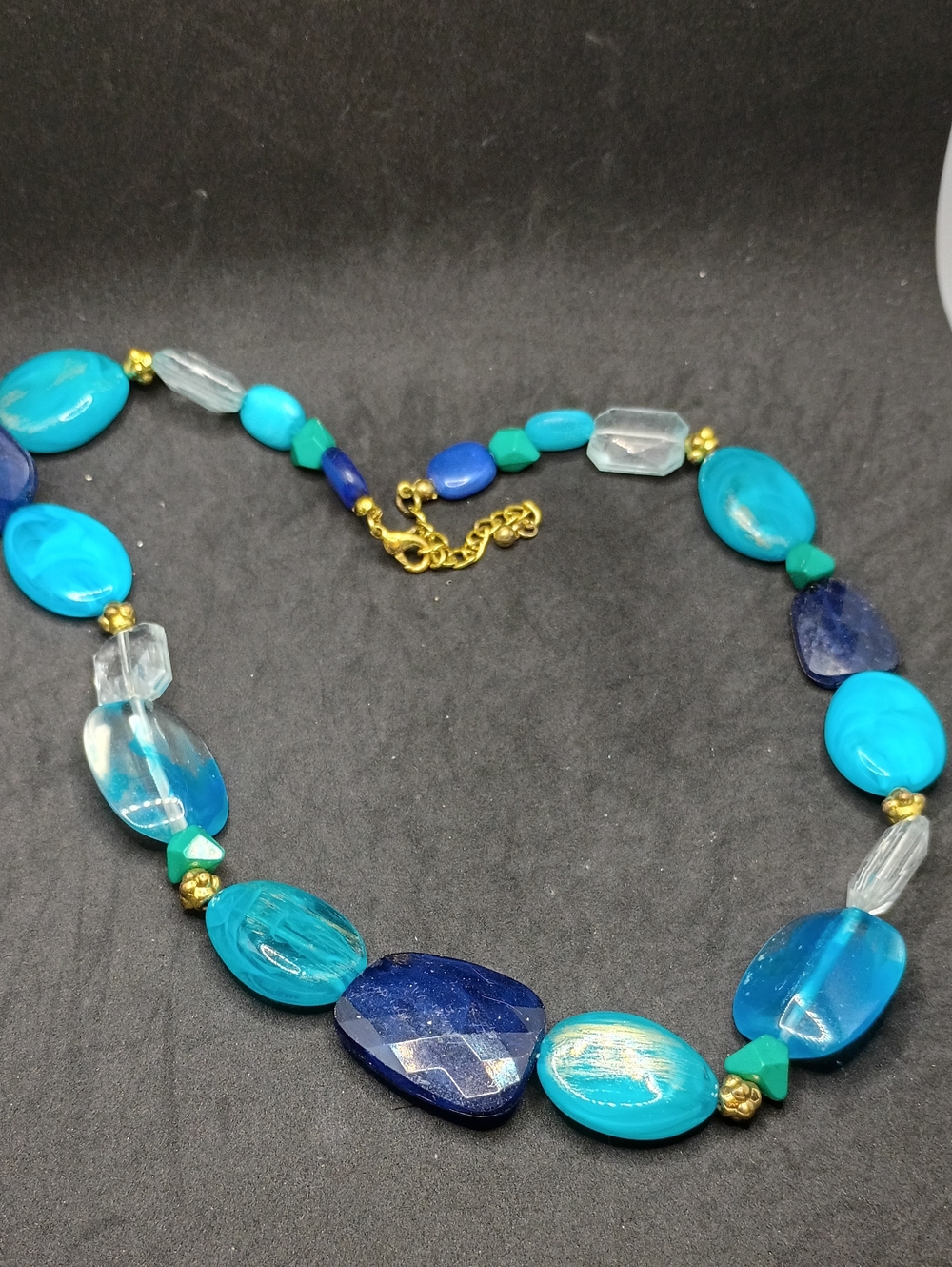 Blue & Turquoise Bead Necklace with Gold Accents